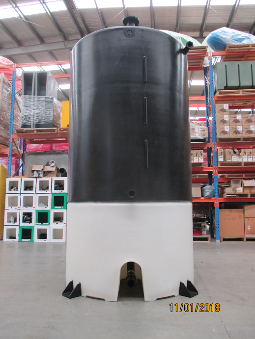 Photo of 3750 litre Cone Tank with pipe mounts on Heavy Duty Stand